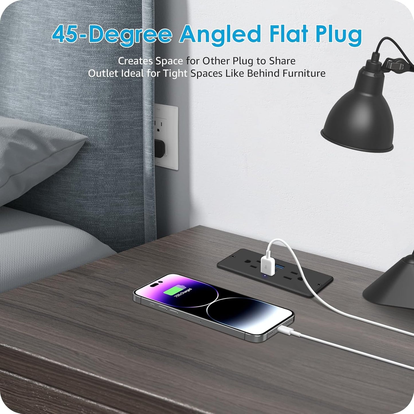 HHSOET 5 in 1 Recessed Power Strip Flat Plug, 65W Fast Charging Furniture Outlet with USB, Conference Recessed Socket with 2 AC Plugs, 2 USB Ports 1 USB-C, 10ft Power Cord. (Black)