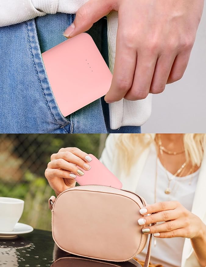 Power Bank, Slimmest 5000mAh Portable Charger with Built in USB-C Cables, USB C in&Out Charging Battery Pack, External Phone Powerbank Compatible with iPhone, Android, Pink