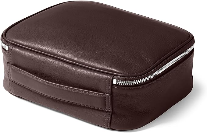 Leatherology Brown Large Travel Organizer - Zipped mesh storage pocket, elastic loops for organization, double metal zipper