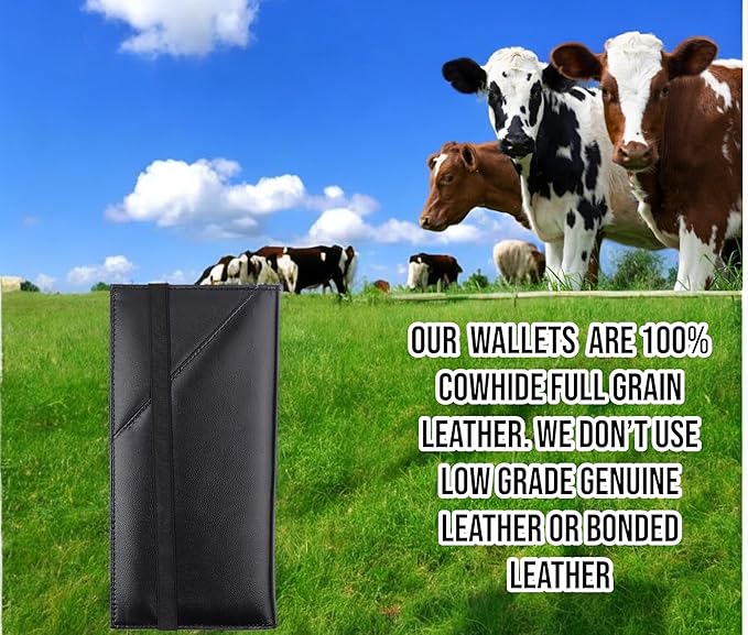 Passport Wallet - Travel Document Holder w/RFID Blocking – Full Grain Leather – Bifold big Wallet with Credit Card Slots for Women and Men,Black,FL-522-10