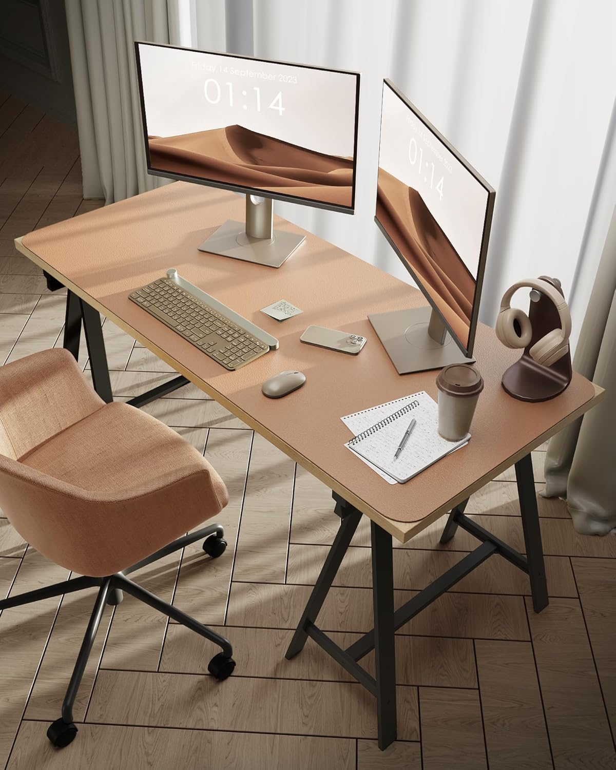 YSAGi Leather Desk Protector, Office Mat, Large Mouse Mat, Non-Slip PU Leather Blotter, Laptop Desk Pad, Waterproof Writing Pad for Office and Home (Khaki, 47.2" x 23.6")