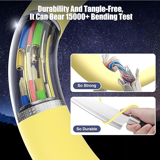 3-Pack Yellow [3.3FT+6.6FT+10FT] 60W USB C to USB C Cable, Type C Fast Charging Cable for iPhone Air 17 16e 16 15 Pro Plus Pro Max，for Galaxy S25, for iPad Pro/Air/mini, for MacBook Pro/Air and More