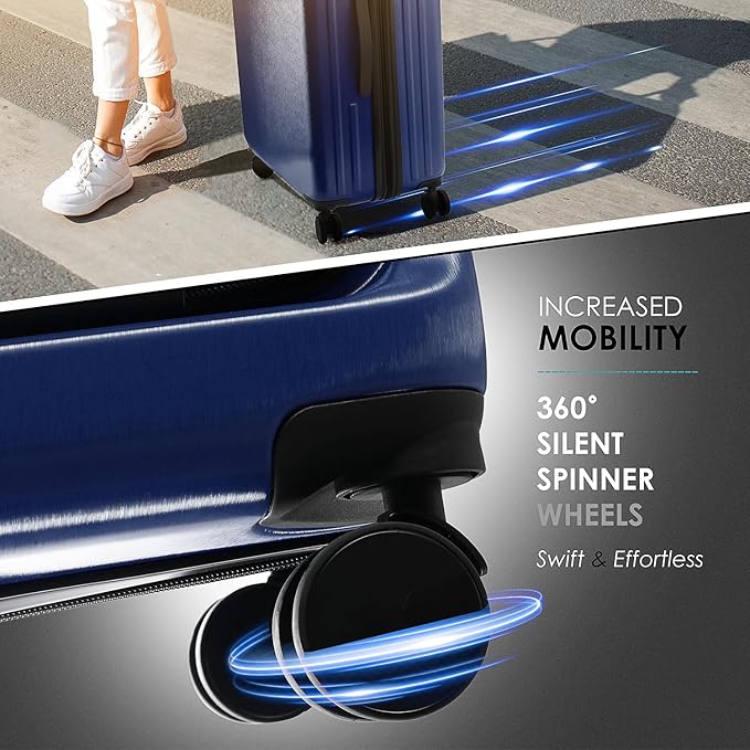 Hard Shell Luggage Sets with Spinner Wheels 4 Piece, Expandable Large Suitcases with TSA Lock, Travel Large Suitcase Set, Navy Luggage Set