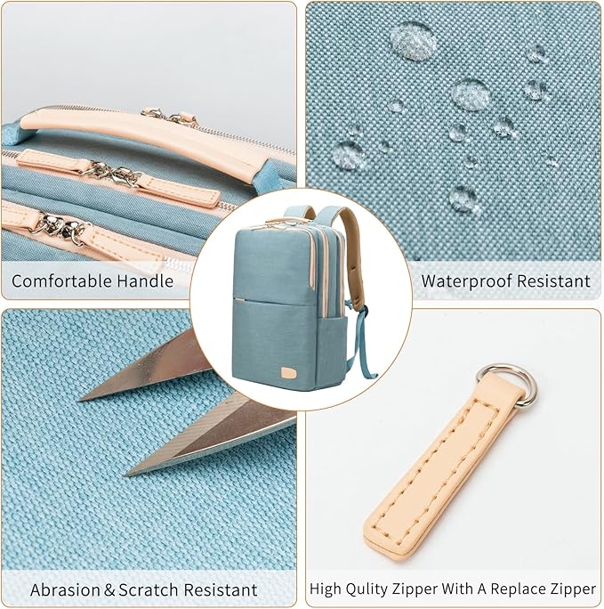 NOBLEMAN Laptop Backpack for Women, Professional Adult Office Commuter Womens Computer Backpack, Luxury Lightweight Carry on Travel Personal Item Bag For Airlines Fits 16 Laptop (Aqua)