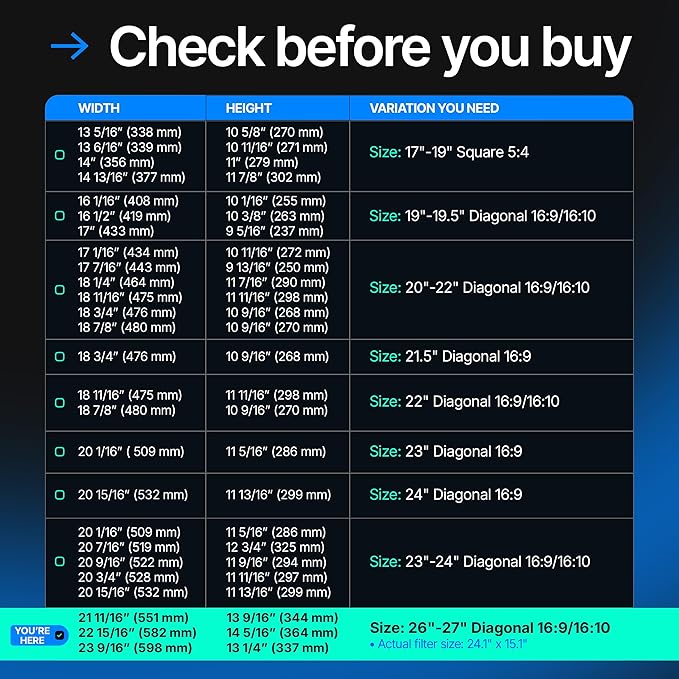 Universal Acrylic 26, 27 Inch Computer Privacy Screen Filter for Widescreen Computer Monitors - 24.1" x 15.1" (612 x 384 mm) - Monitor Frame Hanging Type