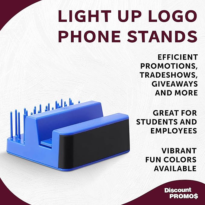 DISCOUNT PROMOS Light Up Logo Phone Stands Set of 10, Bulk Pack - Essential Smartphone Accessory, Perfect for Office and Home - Blue