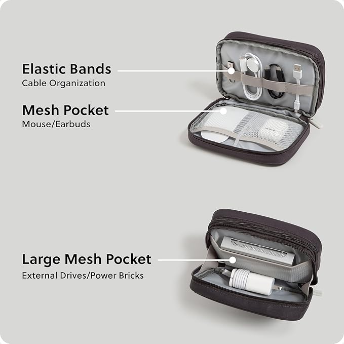 U Brands Dual Zip Canvas Tech Organizer Pouch, 7.8" x 5" Cord Organizer, Computer Accessories, Travel Essentials, Travel Gifts for Men Who Have Everything, Electronics, Slate Gray