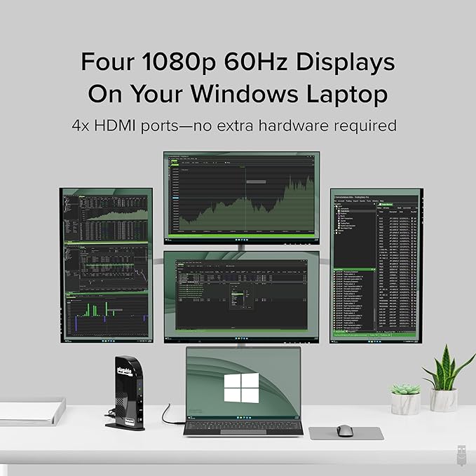 Plugable 14-in-1 USB C Docking Station | 4X HDMI Quad Dock with 100W Charging, HDMI Displays | Compatible with Windows, Thunderbolt (4X USB, 1x USB-C, Ethernet, SD Card, Audio) UD-3900C4