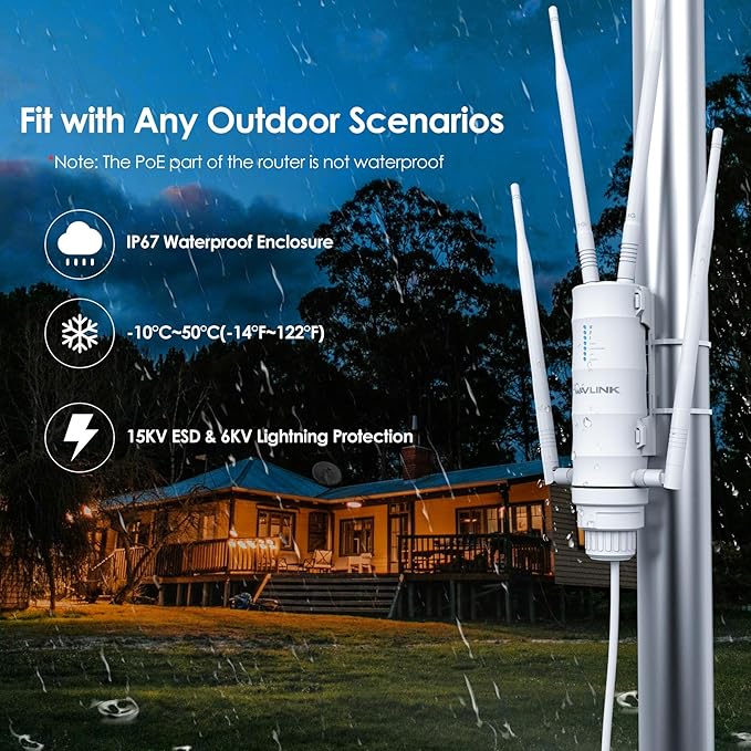 WAVLINK AC1200 Outdoor WiFi Extender, Weatherproof Dual Band Wireless Outdoor Access Point with POE, High Power Long Range WiFi Extender Signal Booster, 4x7dBi Antennas, AP/Router/Repeater Mode