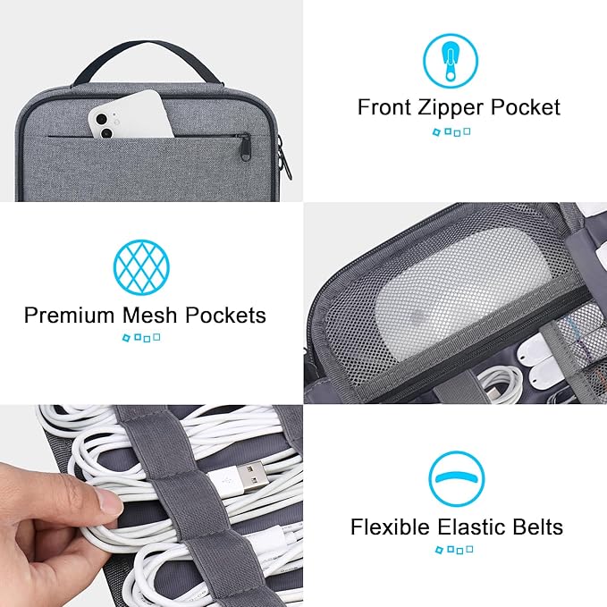 Lacdo Cord Organizer Travel, Cable Organizer Bag Case, Portable Electronics Organizer travel Case, 6 Layer Large Capacity Charging Cords Storage organizer for Cables, SD Card, Travel Essentials, Gray