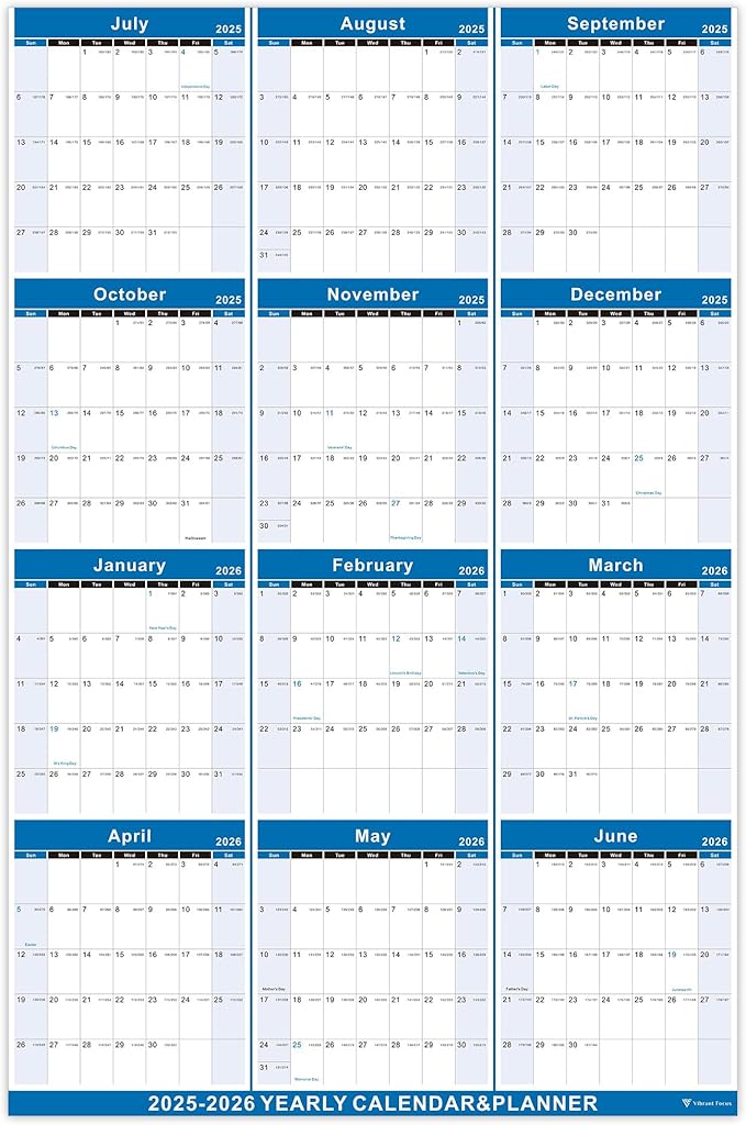 2025-2026 Yearly Wall Calendar - annual calendar 2025-2026, 2025-2026 Yearly Wall Calendar&Planner with Thick Paper, July 2025 - June 2026, X Large, 34.7" x 22.8", 2025-2026 Yearly Planner (2025-2026 Yearly Wall Calendar - Blue)