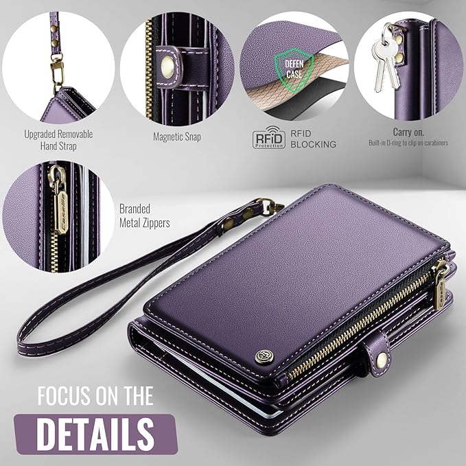 Passport Holder Wallet Bag with AirTag Holder, 11 Card Slots and Passport Solt Cash Solt Photo Solt Zipper Pocket, RFID Blocking Wristlet Strap.Purple