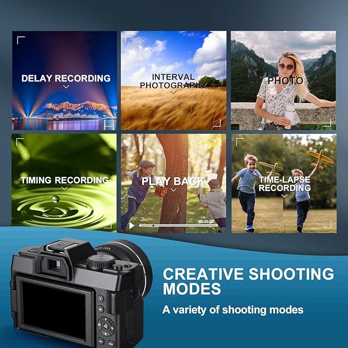 4K Digital Cameras for Photography, 48MP Vlogging Camera for YouTube with Microphone & Tripod Grip, Video Camera with Wide-Angle&Macro Lens, Content Creator Kit & Travel Camera（Black）