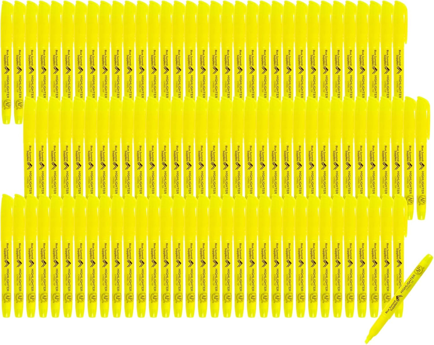 Blue Summit Supplies 100 Pack Chisel Tip Yellow Highlighters Bulk Classroom, Pocket Thin Highlighters Yellow Bulk for Adults and Kids Highlighting in Home, School, or Office, Quick Dry