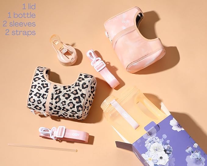 H2O Capsule Half Gallon Cube Square Water Bottle value pack - 2.2L Water Bottle with Strap, 2 Storage Sleeves, Covered Straw Lid – BPA Free Reusable Sports Water Jug with Handle, (68 Ounce)