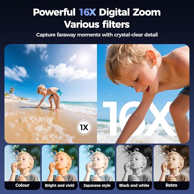 Digital Camera 4K for Photography Vlogging: 64MP Cameras for Video - 16X Zoom Photo Camera Gifts for Teens Ages 8-18 - 180°Flip Screen Compact Cámara - Point and Shoot Digital Cameras for YouTube