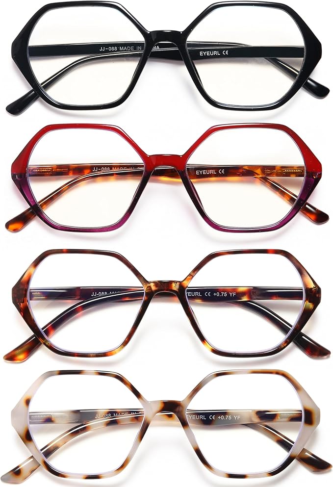 EYEURL 4-Pack Reading Glasses for Women Blue Light Blocking Reading Glasses Vintage Design Diamond-Shaped Frame Spring Hinge Readers for Women Men Anti Glare Filter Lightweight Eyeglasses,0.5