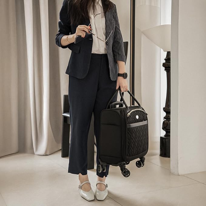 Verage 18x14x8in Spinner Underseat Carry-On Luggage -Airplane Personal Item Bag, USB A&C Charging Port, Padded Laptop Pocket & Wet/Dry Compartments for Women, Classic Black