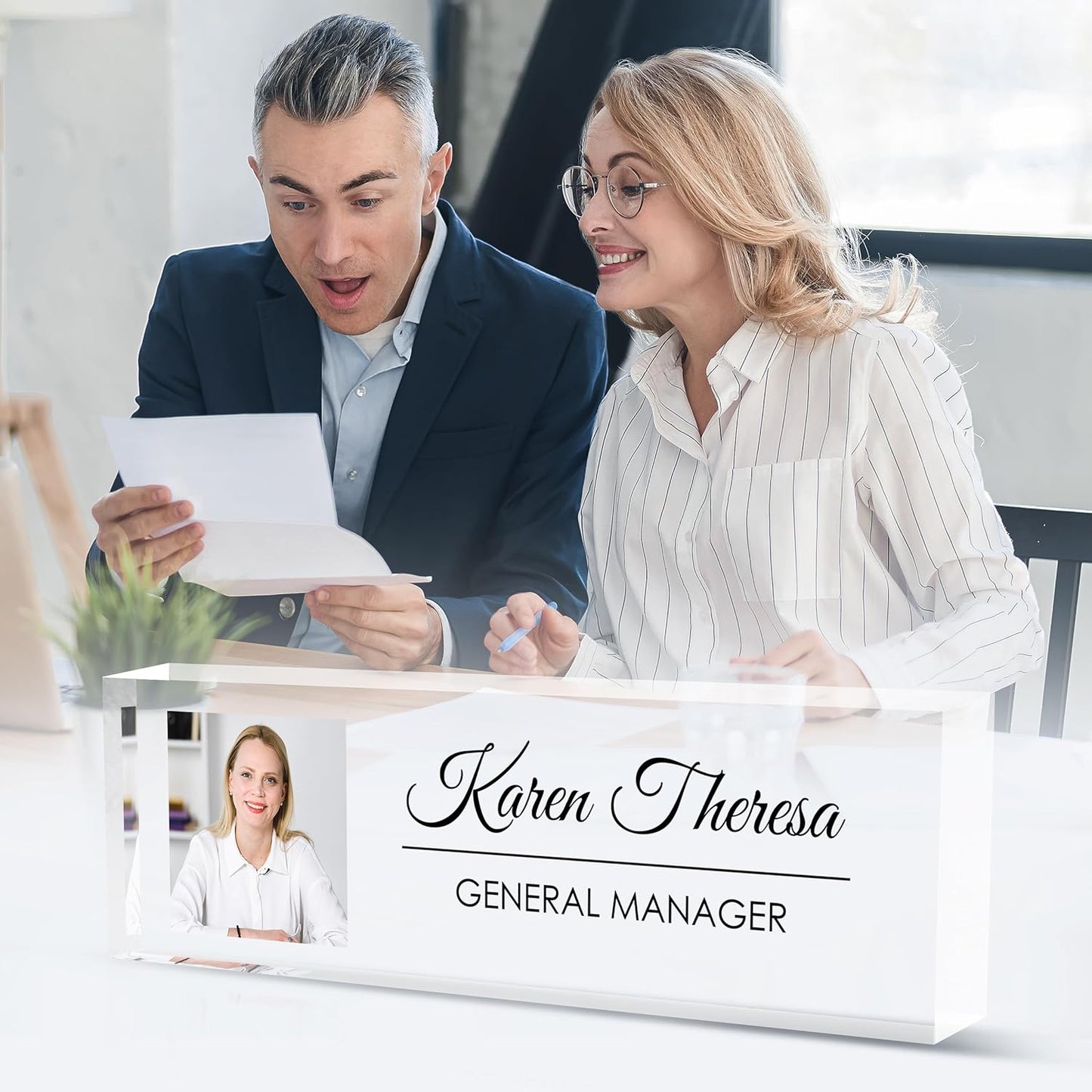Custom Office Name Plate for Desk, Desk Name Plate Personalized, Personalized Gifts for Women, Appreciation Gifts for Employee Coworkers Boss Teacher, Office Accessories (Logo/Image)