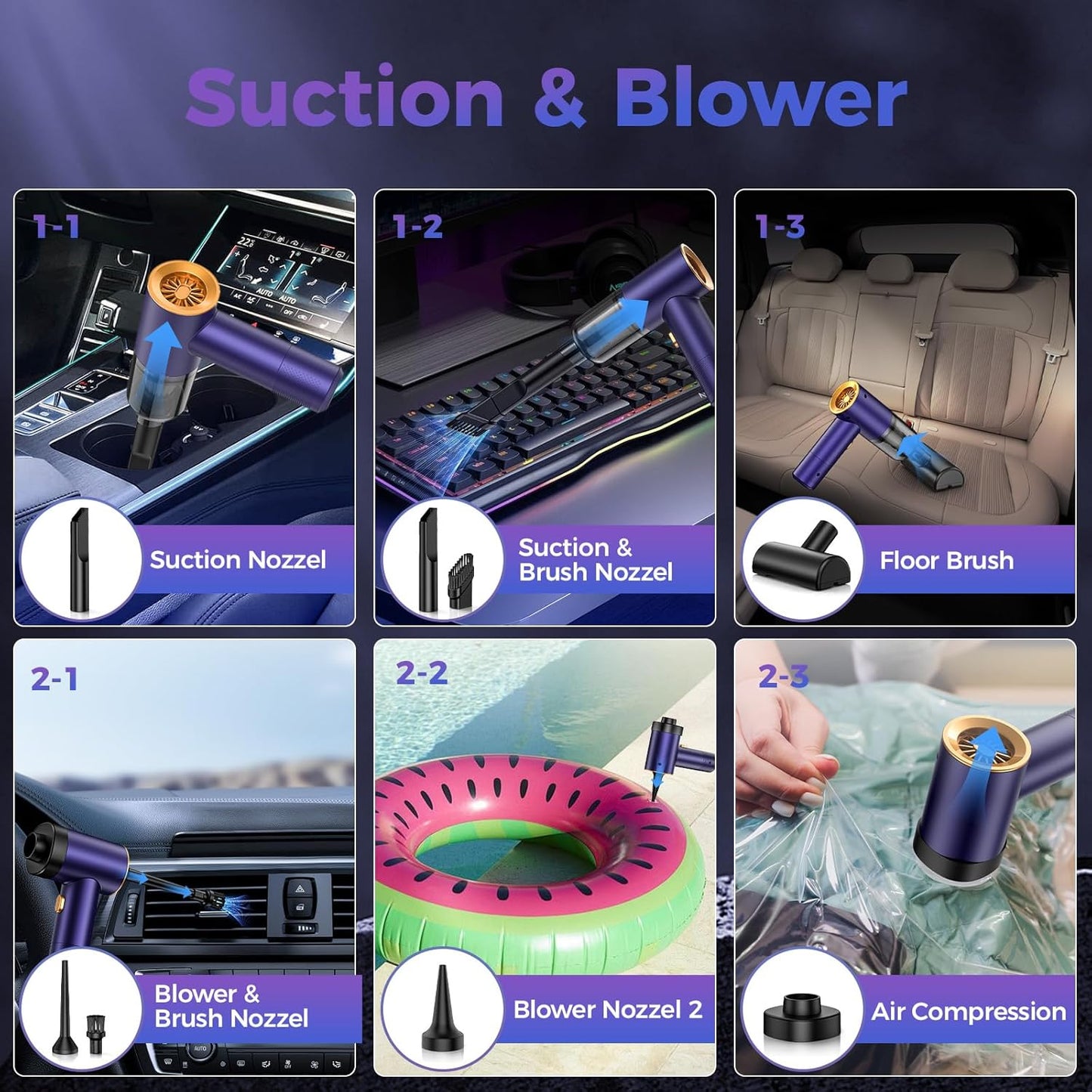 Handheld Car Vacuum Portable Cordless,18000PA High Power Vacuum Cleaner with Brushless Motor.7 in 1 Mini Hand Held Vacuum Rechargeable AirDuster/Blower for Car,Home,Ofice,Pet