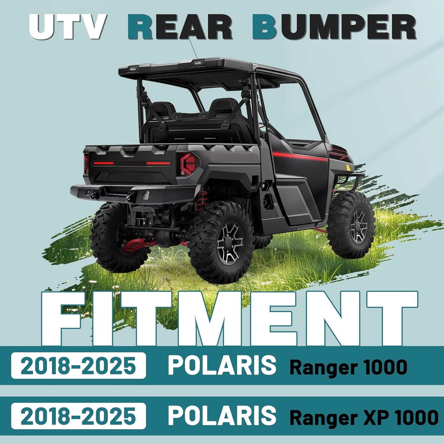 Rear Bumper W/D-Ring Base Heavy Duty Compatible with Polaris Ranger 1000/XP 1000/Crew 1000 2018-2025 Pre-drilled for Lights Protect Rear End Power Coated