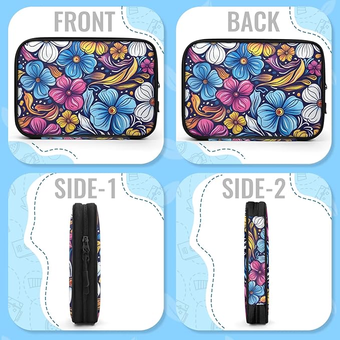 Colorful Flowers Electronics Travel Organizer Case, Tech Accessories Cable Storage Bag for Cords, Charger, Phone, Hard Drive