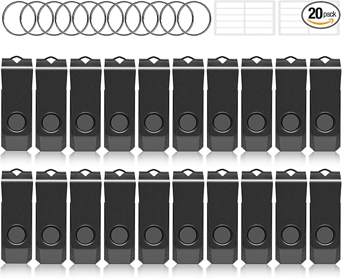 4GB USB Flash Drive 20 Pack, AGECASH A Memoria USB 2.0 Thumb Drive Swivel Metal Bulk Flash Drive USB Drive Multi Pack Pendrive Jump Drive Memory Stick with Keychain (Black, 20PCS 4GB)