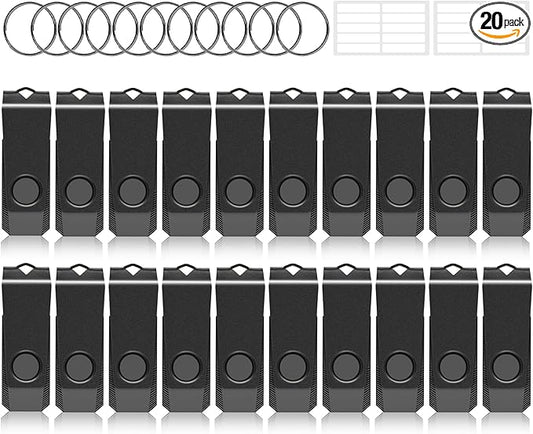 4GB USB Flash Drive 20 Pack, AGECASH A Memoria USB 2.0 Thumb Drive Swivel Metal Bulk Flash Drive USB Drive Multi Pack Pendrive Jump Drive Memory Stick with Keychain (Black, 20PCS 4GB)