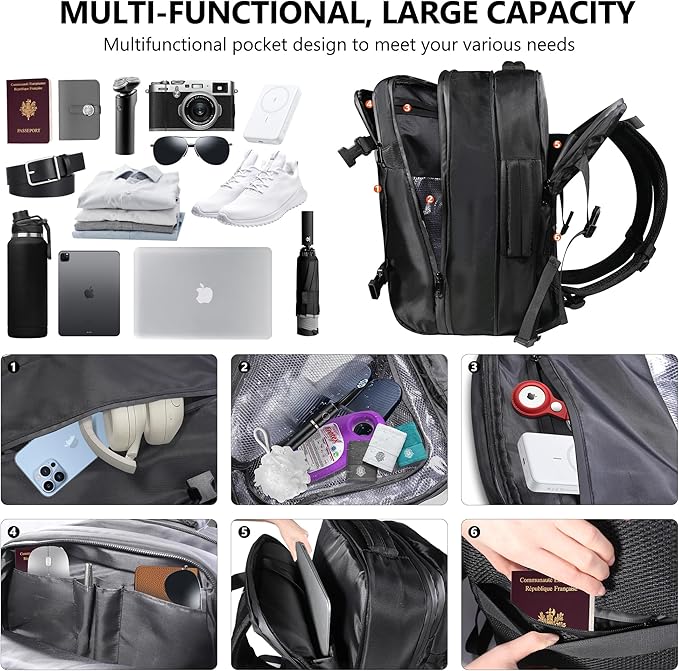 Vacuum Backpack Travel,60L Exapandable Air Compression System,Water Resistant & TSA Anti Theft,Strong Sealing,Available for boarding, Ideal for Travel/Laptop, Black(Vacuum Pump Included)