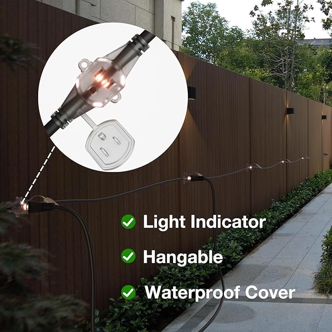 addlon 50FT Black Outdoor Extension Cord with Mutil Outlets Evenly Spaced 6 Outlets 16/3 SJTW Weatherproof Power Cable for Indoor Outdoor Christmas Halloween with Indicator Lights ETL Listed