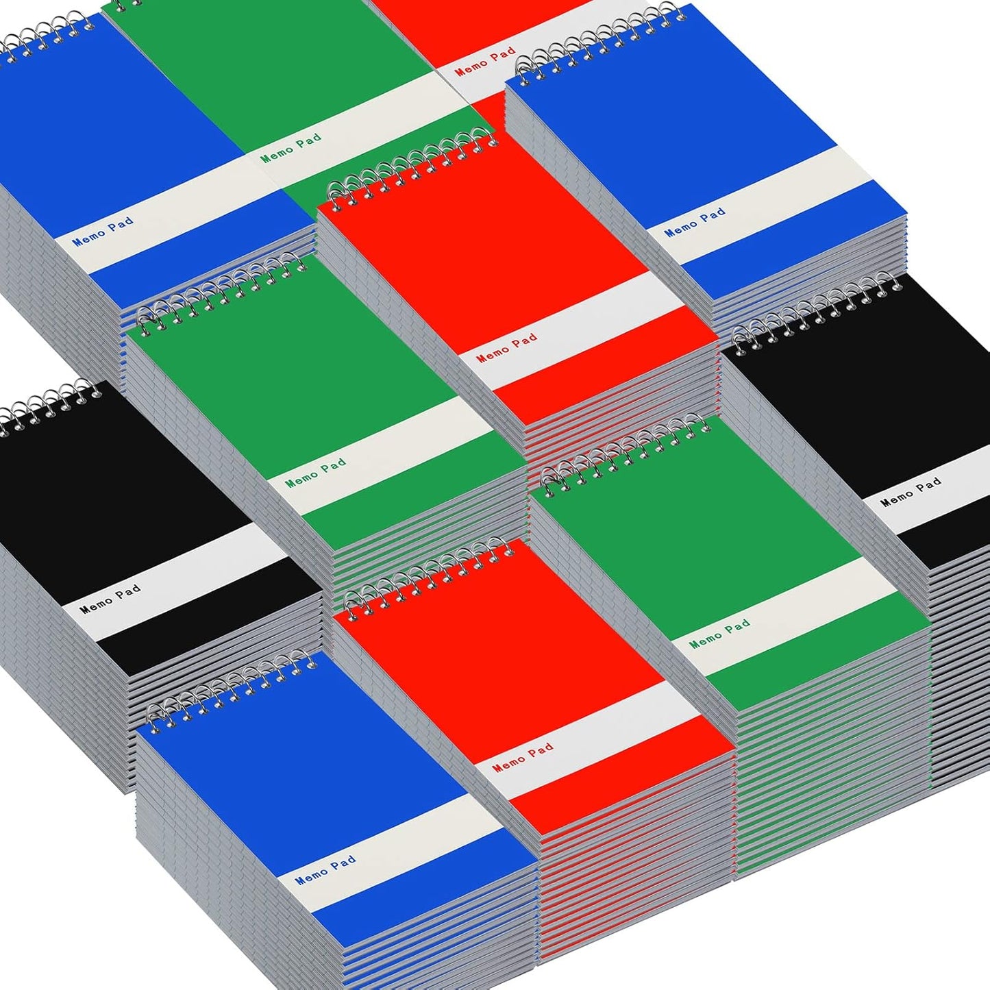Thenshop 200 Pads Spiral Memo Bulk 3'' x 5'' Top Bound Memo Book 60 Sheets Small Mini Notebooks Lined Wire Bound Pocket Steno Book for Home, Office, School (Black,Green,Dark Blue,Red)