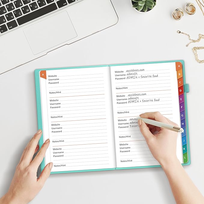 SUNEE Password Book with Colorful Alphabetical Tabs, Password Books for Seniors, Password Keeper Book for Computer and Internet Address Website Login, 5.3''x 7.7''- Purple