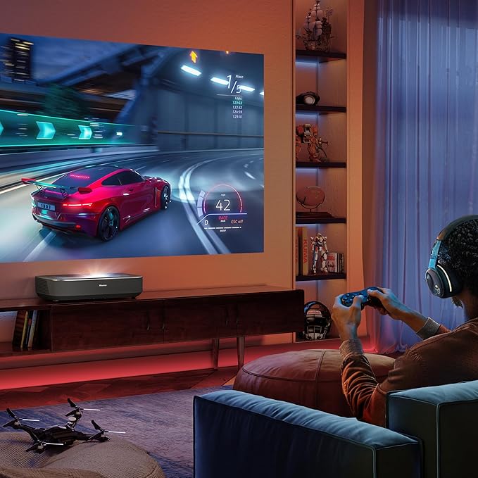 Hisense PL2, Ultra Short Throw Home Theater Laser Projector, 80” – 150”, 4K UHD, 2,700 Lumens, 3000:1 Contrast, Dolby Vision & Atmos, 3D, Google TV, WIFI 6E