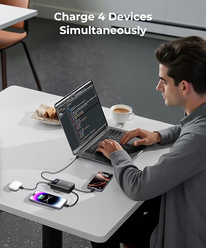 Portable Charger Power Bank - 30000mAh 65W Laptop Travel Essentials Battery Pack USB C Built in Cable Phone Fast Charging Compatible with iPhone 16 15 14 13 iPad MacBook Samsung Google (Black)