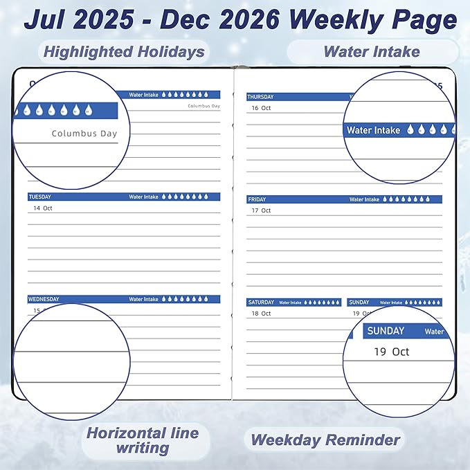 Day Planner 2025-2026, Hardcover Weekly & Monthly Planner from Jul 2025-Dec 2026, 18 Month Calendar 2025 with Tabs & Pocket, A5 Size, Black