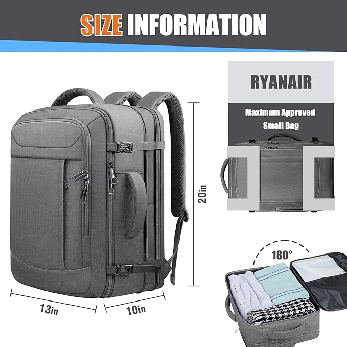 50L Travel Backpack, Carry On Backpack, Large Luggage TSA Flight Approved Anti-Theft Laptop Bag, Sturdy 17 Inch TSA Friendly Water Resistant College School Bag Gifts for Men,Grey