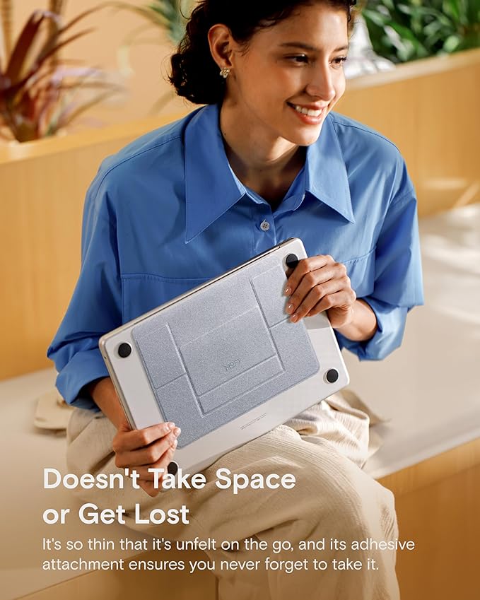 MOFT Laptop Stand for Desk, Adhesive MacBook Computer Stand with 2 Adjustable Viewing Angles, Foldable and Portable Laptop Riser Compatible with 11"-16" Laptops, Silver(Adhesive Version)