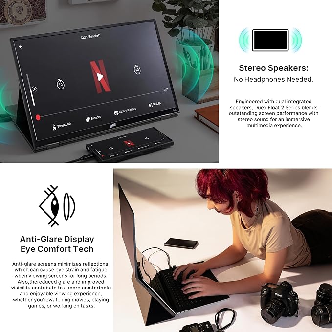 New Mobile Pixels Duex Float 2.0 Pro 2.5 K Portable Monitor, 16" Laptop Screen Extender (Built-in Kickstand), USB C/HDMI Stacked Monitor Extender with Dual Speakers, Windows, MacOS, Switch, Android