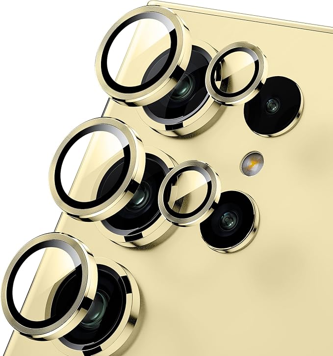 WSKEN for Samsung Galaxy S24 Ultra Camera Lens Protector, Ultra Thin Scratch Resistant 9H Tempered Glass with Aluminum Metal Circle Camera Screen Protector Cover Accessories, Yellow