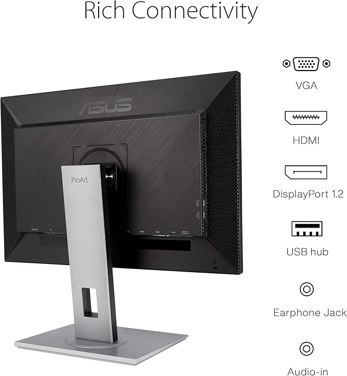 ASUS ProArt Display PA248QV 24.1” WUXGA (1920 x 1200) 16:10 Monitor, 100% sRGB/Rec.709 ΔE < 2, IPS, DisplayPort HDMI D-Sub, Calman Verified, Anti-glare, Tilt Pivot Swivel Height Adjustable, Black