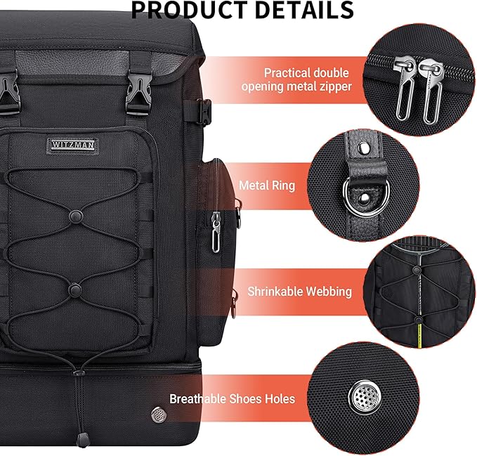 WITZMAN Travel Backpack for Men Women Carry on Bags for Airline Approved Convertible Duffle Luggage Backpack Shoe Compartment (B691 Classic Black)
