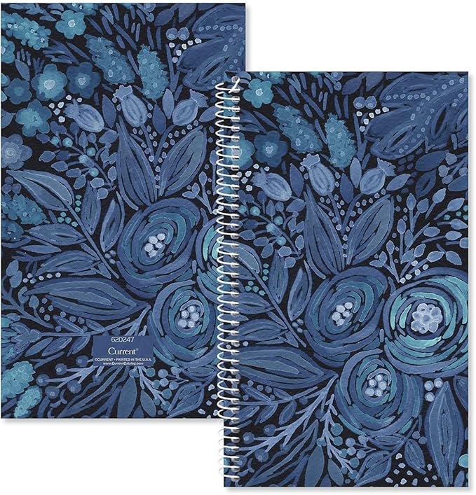 Navy Blossoms Password and PIN Keeper - 94 Pages; 5 Inch x 8-1/2 inch, Softcover Spiral-Bound Website Login Organizer