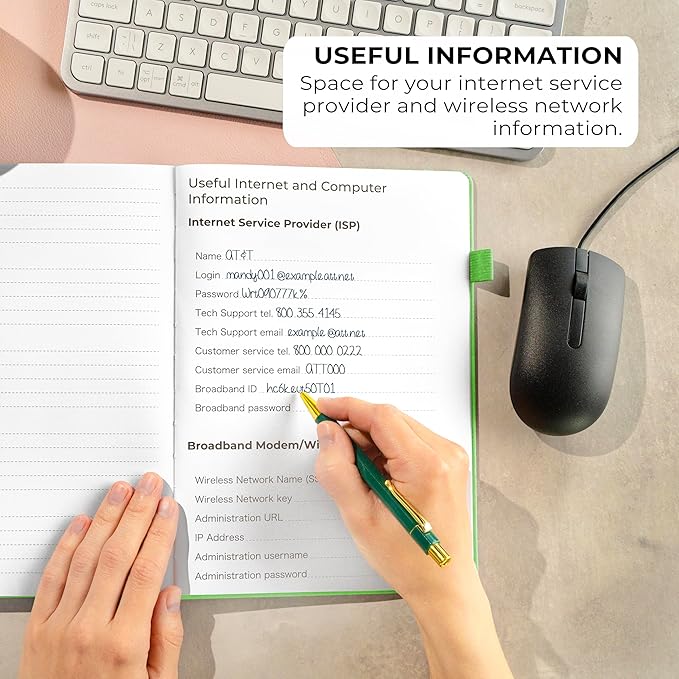 Clever Fox Password Book with alphabetical tabs. Internet Address Organizer Logbook. Large Password Keeper for Website Logins (Green)