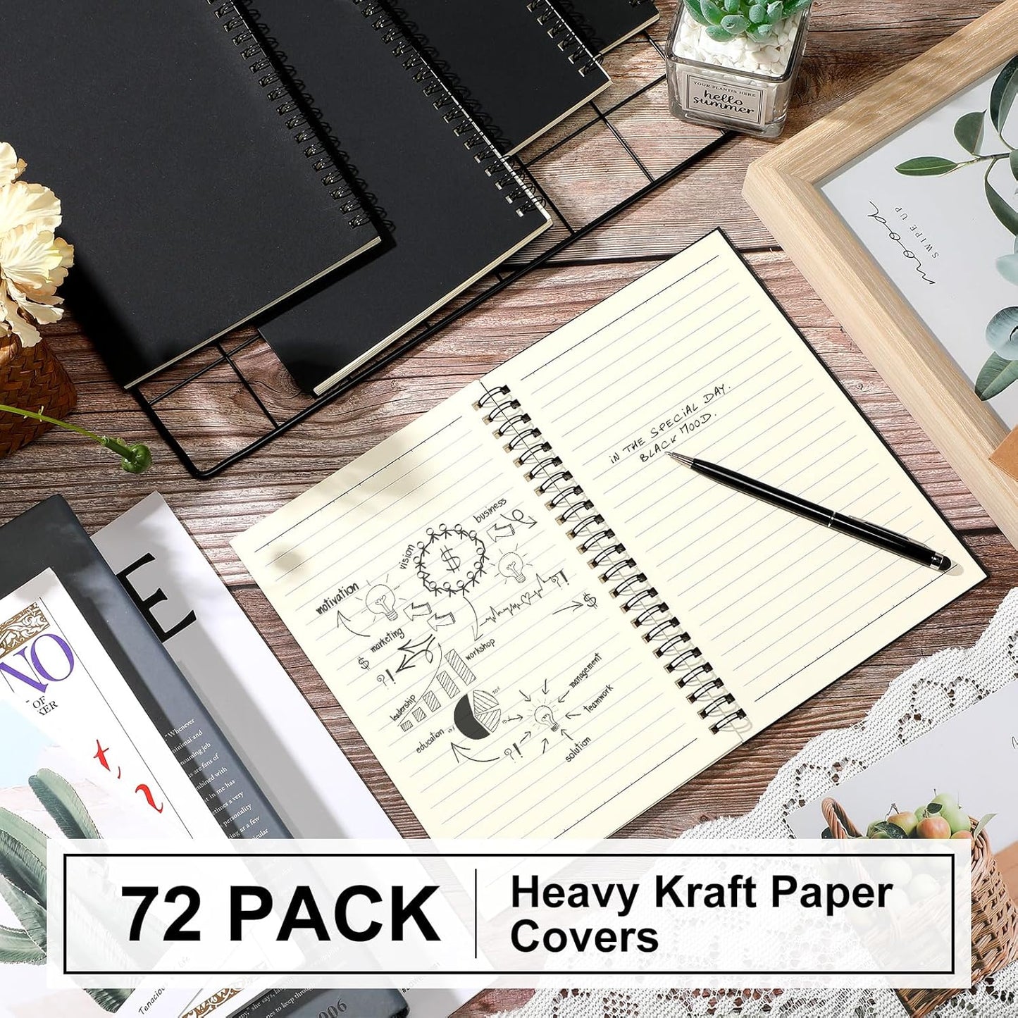 Yahenda Spiral Notebook Bulk A5 Journal Lined 8.3'' x 5.5'' Writing Composition Paper Small Notepad Subject Notebook for Students Office Business Back to School Supplies(Black,72 Pcs)