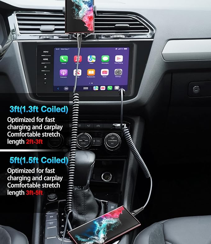 PRAKIE USB C Cable Fast Charging 5FT, Coiled USB A to USB C Cable for Car, Type C Charge Cord USB-C Charging Cable Compatible with iPhone 17/16/15/Samsung Galaxy S20 and More USB C Devices-Black 2Pack