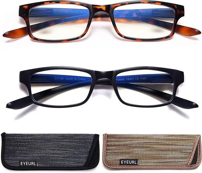 EYEURL 2-Pack Reading Glasses for Women Men Neck Hanging Blue Light Blocking Glasses With Spring Hinge Computer Readers