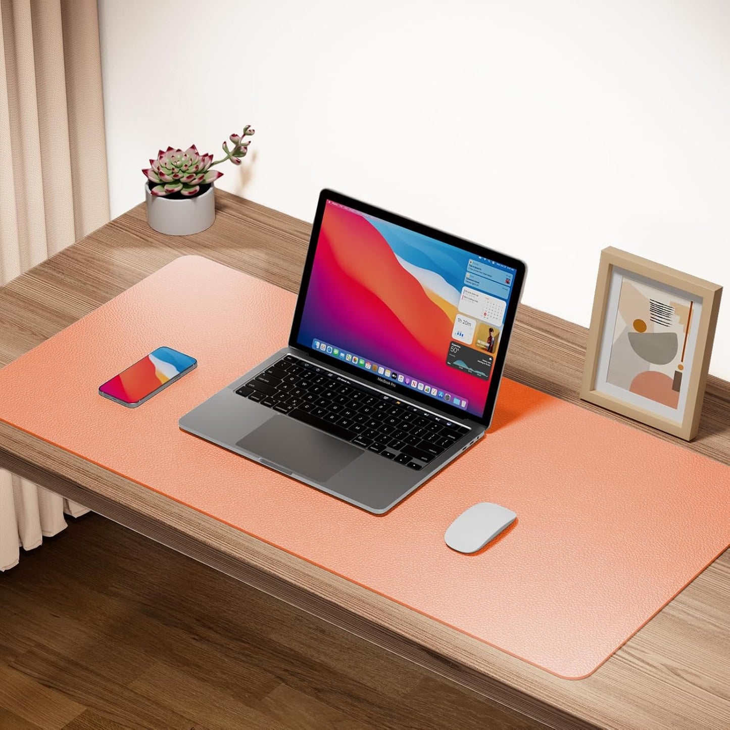 Boutilon Leather Desk Pad Protector,Non-Slip Mouse Pad,Laptop Desk Pad,Office Mouse Mat,Waterproof Leather Desk Blotter,Desk Writing Pad for Office and Home (L-Orange Pink,35"x 17")