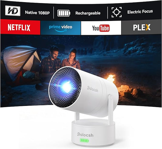 Mini Projector, Rechargeable Portable Outdoor Smart Projector with 4K Support, Auto Keystone, Android 11 Small Projector with WiFi and Bluetooth, Electric Focus Home Theater for iphone