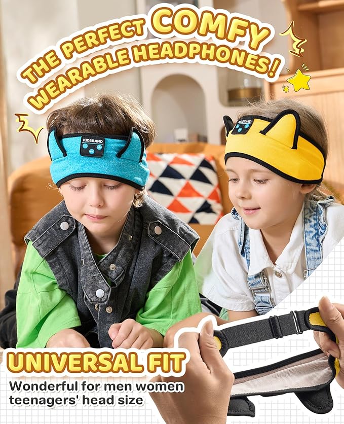KIDSBAND Kids Headphones, Baby Headphones for Plane, Bluetooth Headphones Headband for Kids with Wired Playback 3.5 MM Jack for School Girls Boys Children,Kindle Tablet Cellphones Airplane Travel
