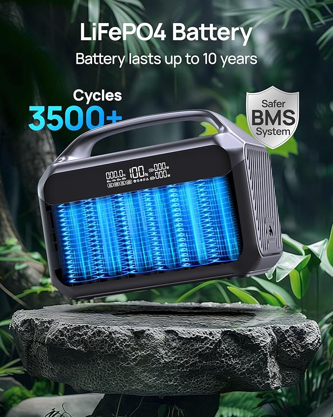 Portable Power Station, Outdoor 288Wh(90,000mAh) LiFePO4 Battery, 600W(1200W Surge) AC Outlets, 1.7H Fast Charging Solar Generator for Camping, RV Travel, Home Use（Solar Optional)